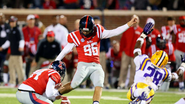 Ole Miss kicker Andrew Ritter sinks the game-winning field goal against LSU in 2013.